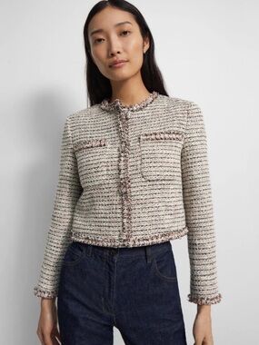 Theory Cropped Jacket in Cotton Tweed Size 8